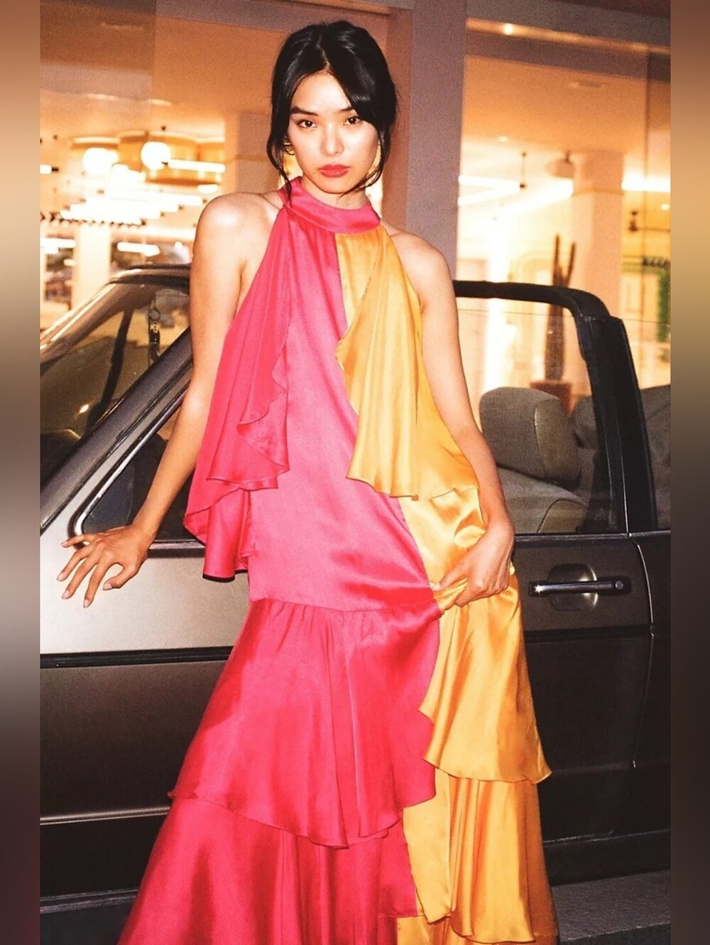 Pinnacle by Shruti Sancheti Pink Yellow Colorblock Ruffle Dress Size XS $248 NWT